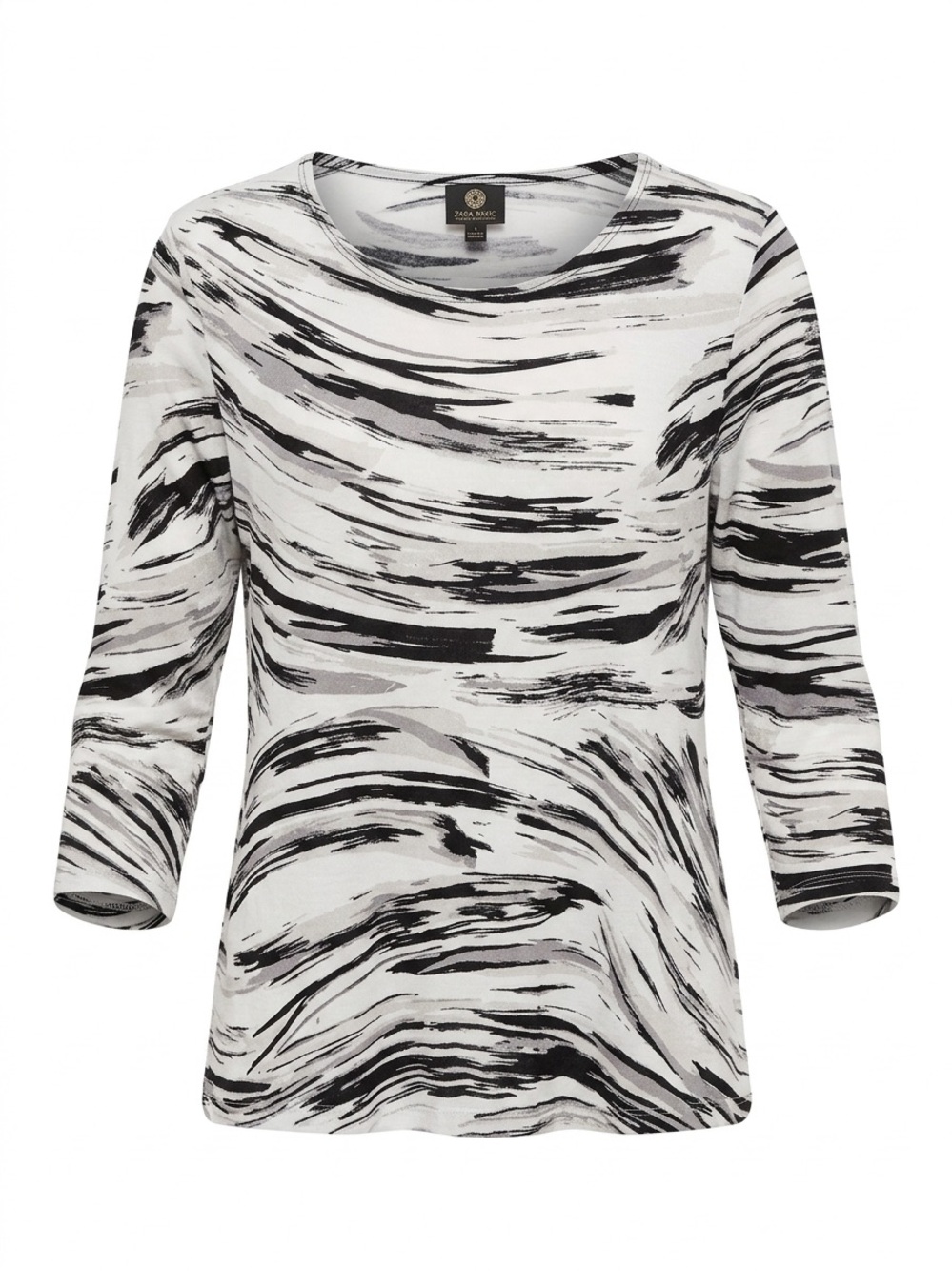 JM Collection Black and White Abstract Stripe 3/4 Sleeve Top